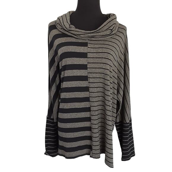 Liv By Habitat Clothes Cowl Neck Sweater Gray Stripe Oversized Women L Lagenlook - Picture 1 of 10